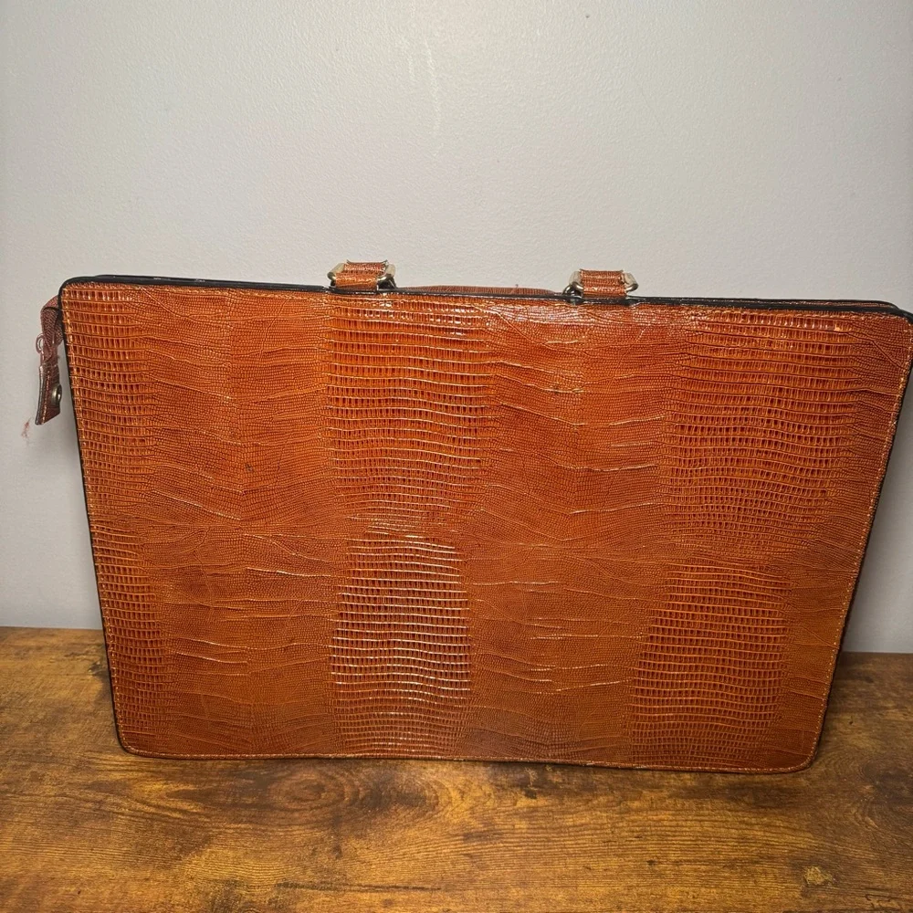 Vintage Lizard Embossed Leather Attache Briefcase Business Card‎ Wallet Set